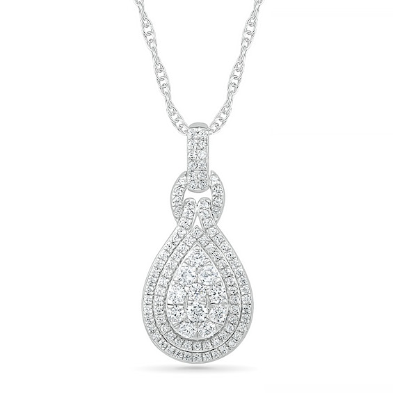 3/4 CT. T.w. Composite Pear Diamond Double Teardrop Frame Doorknocker Pendant in 10K White Gold