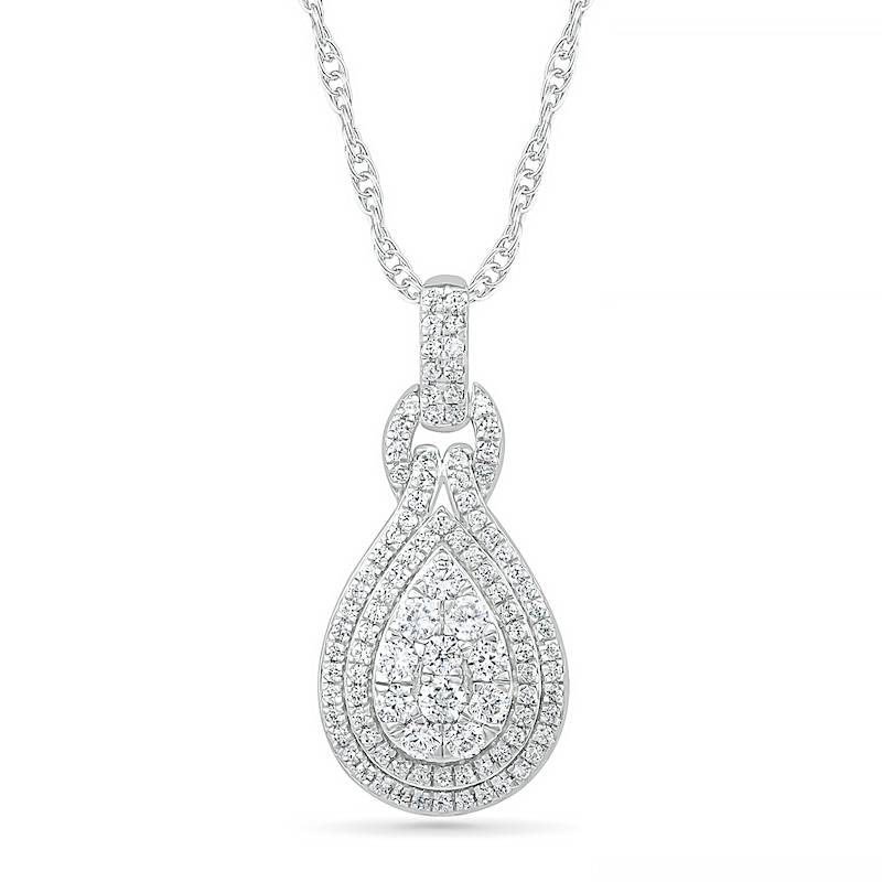 Main Image 1 of 3/4 CT. T.W. Composite Pear Diamond Double Teardrop Frame Doorknocker Pendant in 10K White Gold