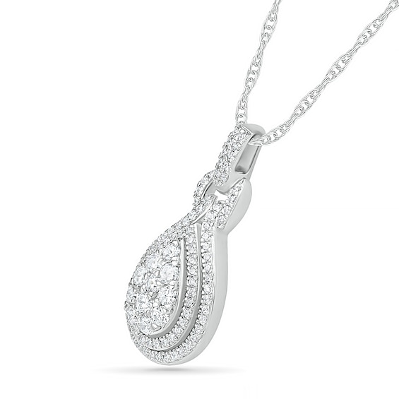 3/4 CT. T.w. Composite Pear Diamond Double Teardrop Frame Doorknocker Pendant in 10K White Gold