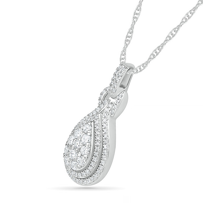 Main Image 2 of 3/4 CT. T.W. Composite Pear Diamond Double Teardrop Frame Doorknocker Pendant in 10K White Gold