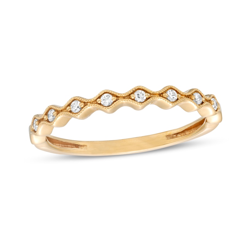 Main Image 1 of 1/15 CT. T.W. Diamond Wave Stackable Band in 10K Gold