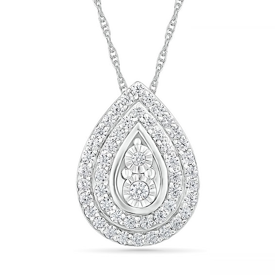 5/8 CT. T.w. Diamond Double Row Teardrop Frame Pendant in 10K White Gold