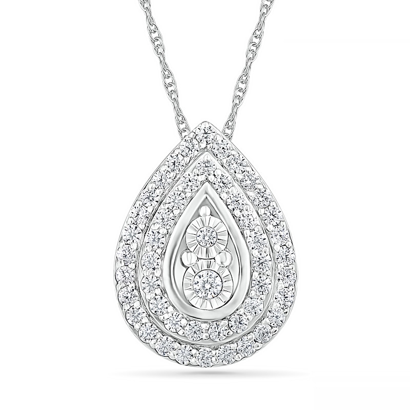 Main Image 1 of 5/8 CT. T.W. Diamond Double Row Teardrop Frame Pendant in 10K White Gold