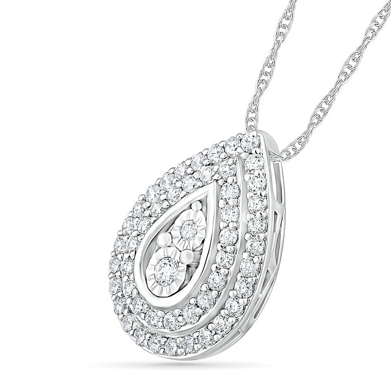 Main Image 2 of 5/8 CT. T.W. Diamond Double Row Teardrop Frame Pendant in 10K White Gold