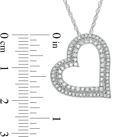 1/2 CT. T.w. Diamond Double Row Tilted Heart Pendant in 10K White Gold