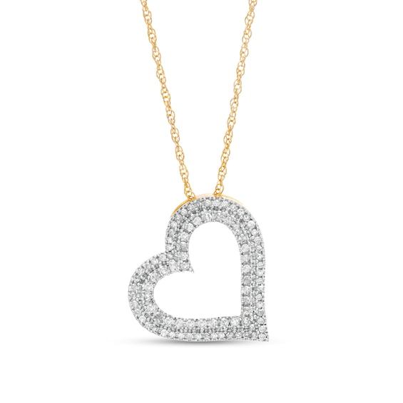 1/2 CT. T.w. Diamond Double Row Tilted Heart Pendant in 10K Gold