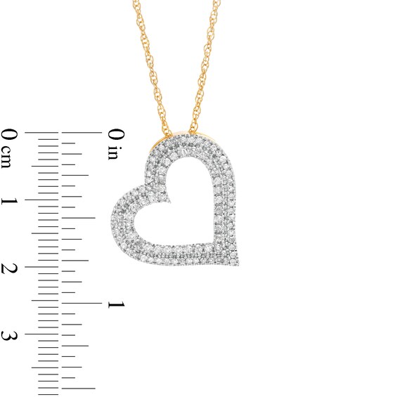 1/2 CT. T.w. Diamond Double Row Tilted Heart Pendant in 10K Gold
