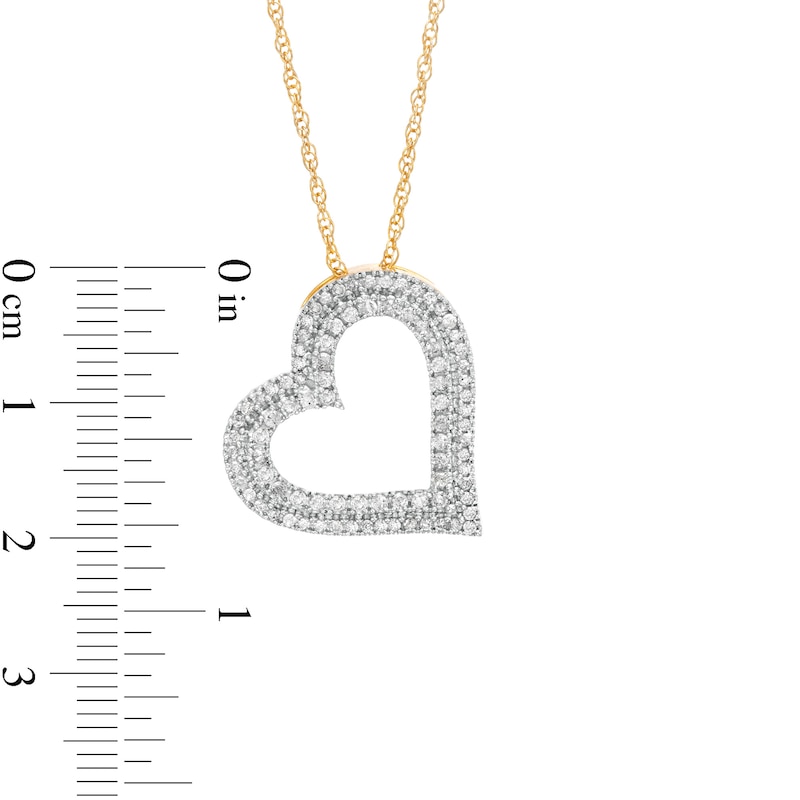 1/2 CT. T.W. Diamond Double Row Tilted Heart Pendant in 10K Gold