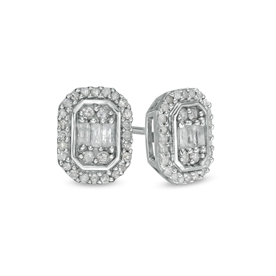 1/3 CT. T.w. Composite Diamond Elongated Octagon Frame Stud Earrings in 10K White Gold
