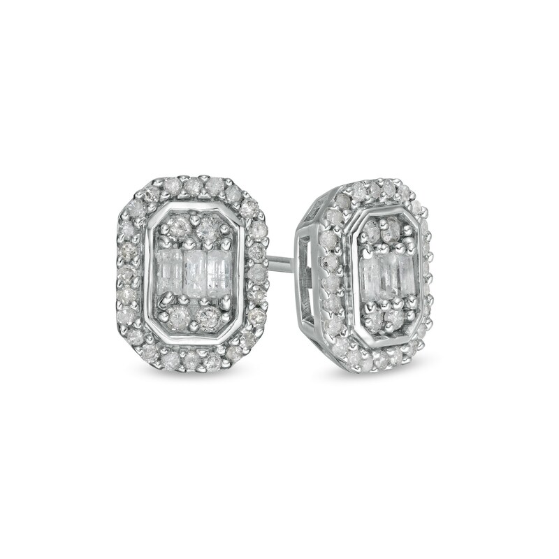 1/3 CT. T.W. Composite Diamond Elongated Octagon Frame Stud Earrings in 10K White Gold