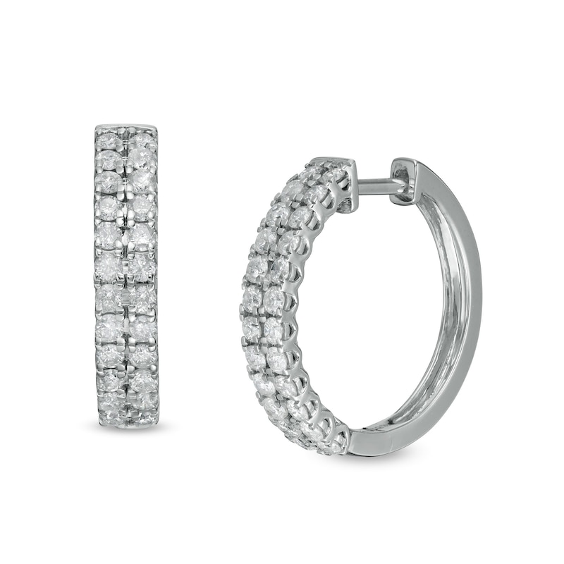 Main Image 1 of 1 CT. T.W. Diamond Double Row Hoop Earrings in 10K White Gold