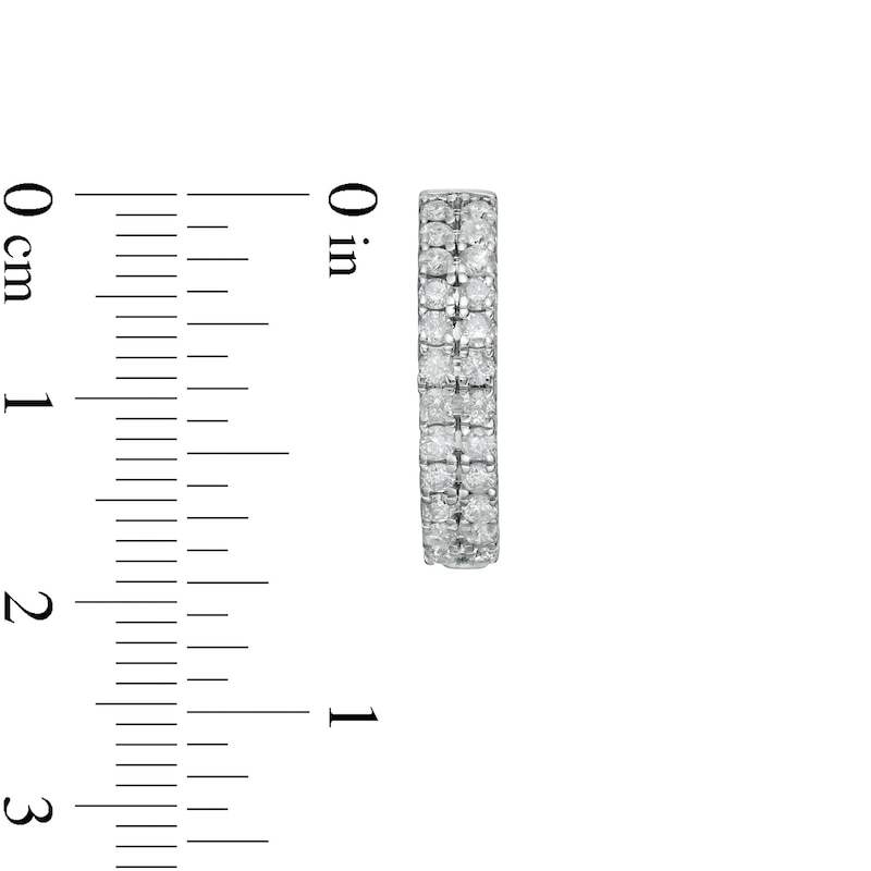 Main Image 3 of 1 CT. T.W. Diamond Double Row Hoop Earrings in 10K White Gold