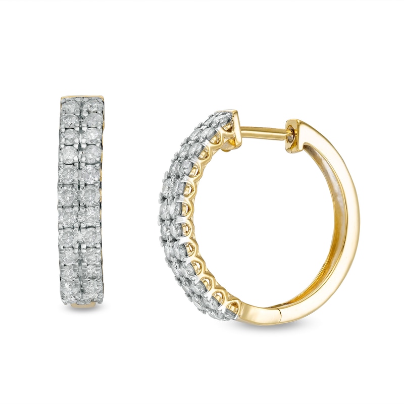 1 CT. T.W. Diamond Double Row Hoop Earrings in 10K Gold | Zales