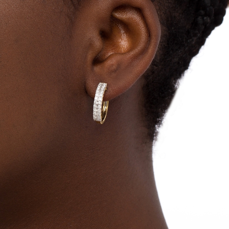 Main Image 2 of 1 CT. T.W. Diamond Double Row Hoop Earrings in 10K Gold