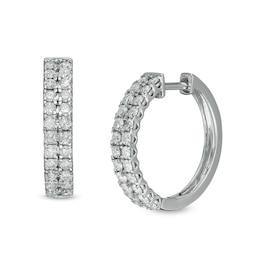 1 CT. T.W. Diamond Double Row Hoop Earrings in 10K White Gold