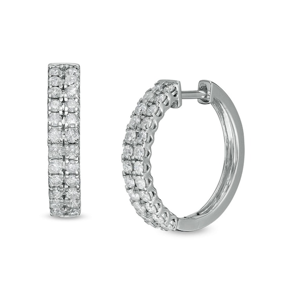 1 CT. T.w. Diamond Double Row Hoop Earrings in 10K White Gold