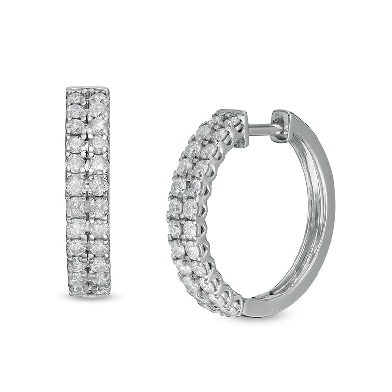 Main Image 1 of 1 CT. T.W. Diamond Double Row Hoop Earrings in 10K White Gold