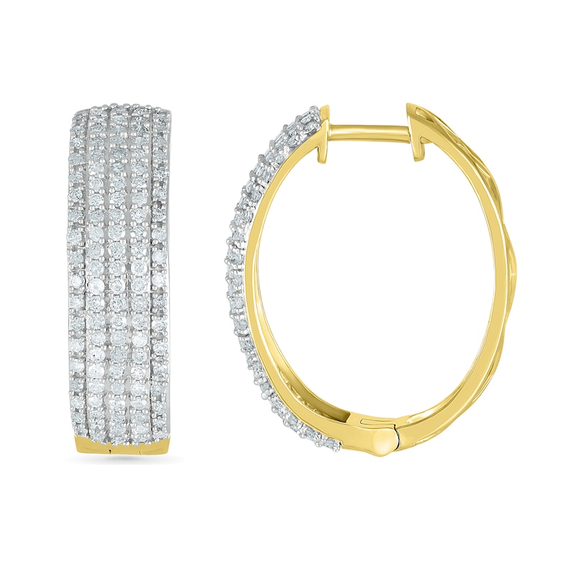 1 CT. T.W.. Diamond Multi-Row Hoop Earrings in 10K Gold