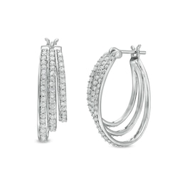 1 CT. T.W. Diamond Graduated Split Triple Row Hoop Earrings in 10K White Gold