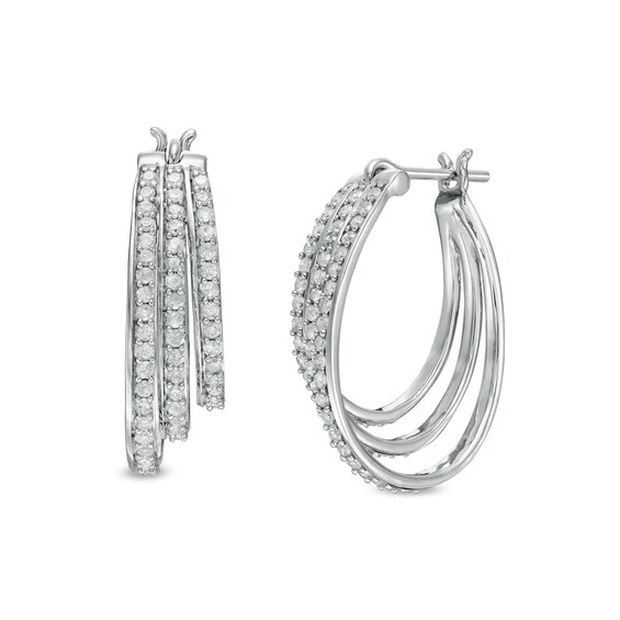 1 CT. T.w. Diamond Graduated Split Triple Row Hoop Earrings in 10K White Gold