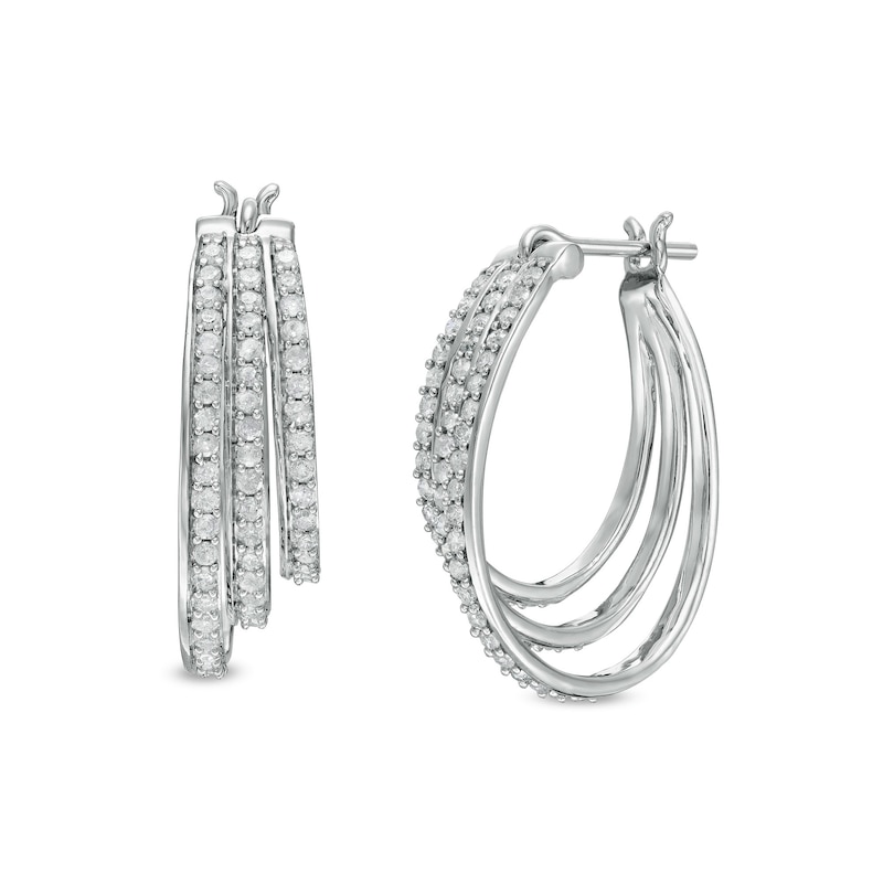 Main Image 1 of 1 CT. T.W. Diamond Graduated Split Triple Row Hoop Earrings in 10K White Gold