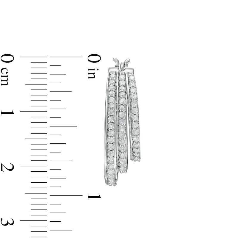 Main Image 3 of 1 CT. T.W. Diamond Graduated Split Triple Row Hoop Earrings in 10K White Gold