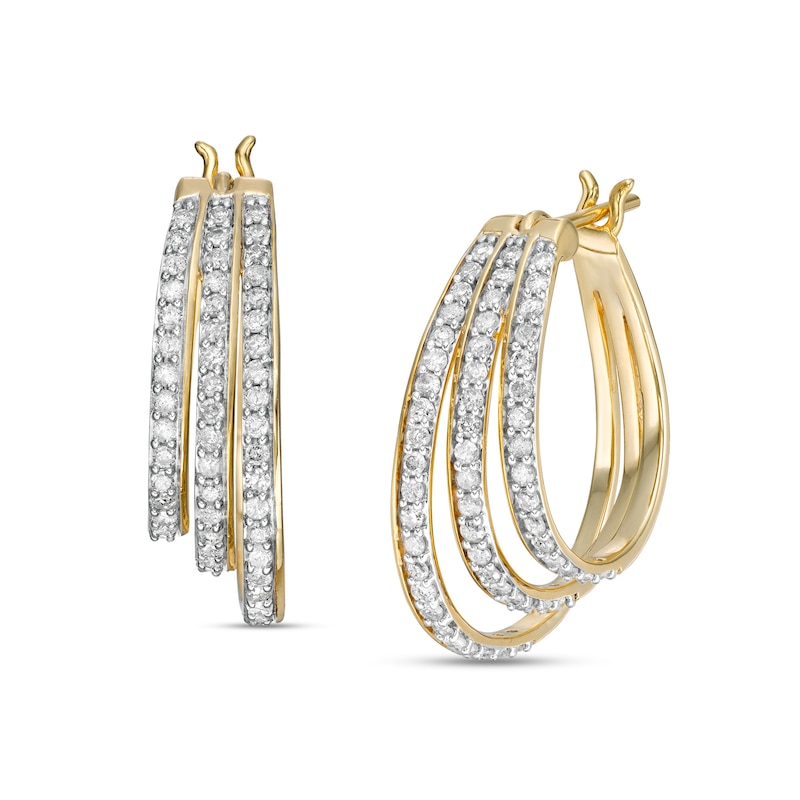 Main Image 1 of 1 CT. T.W. Diamond Graduated Split Triple Row Hoop Earrings in 10K Gold