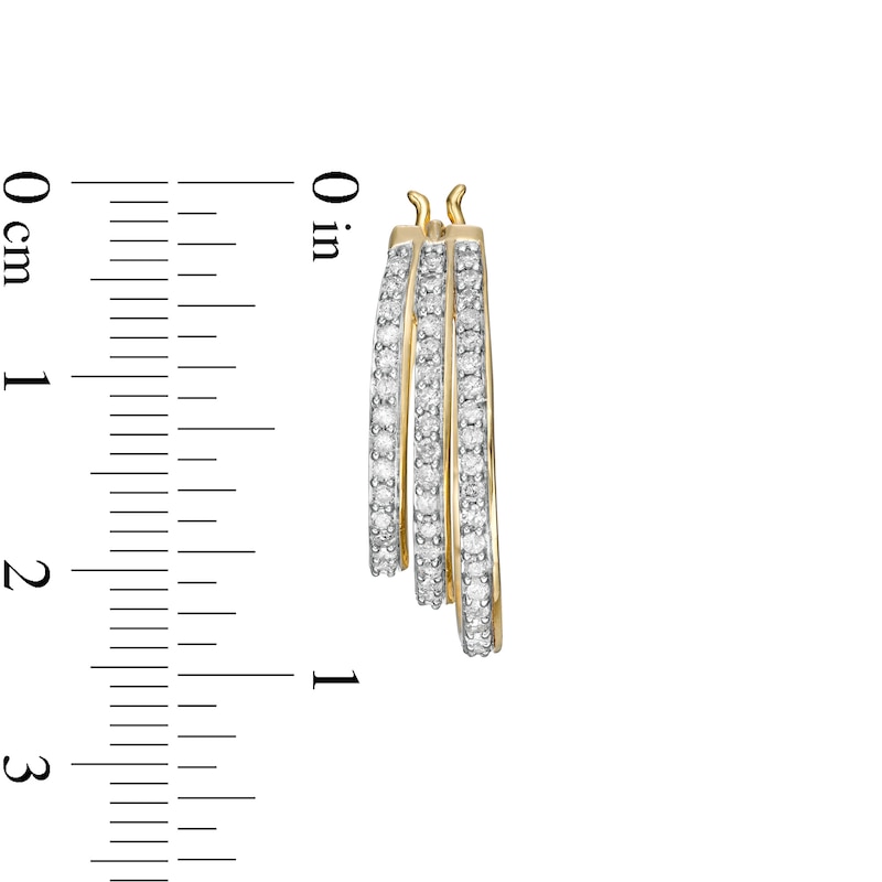 Main Image 3 of 1 CT. T.W. Diamond Graduated Split Triple Row Hoop Earrings in 10K Gold