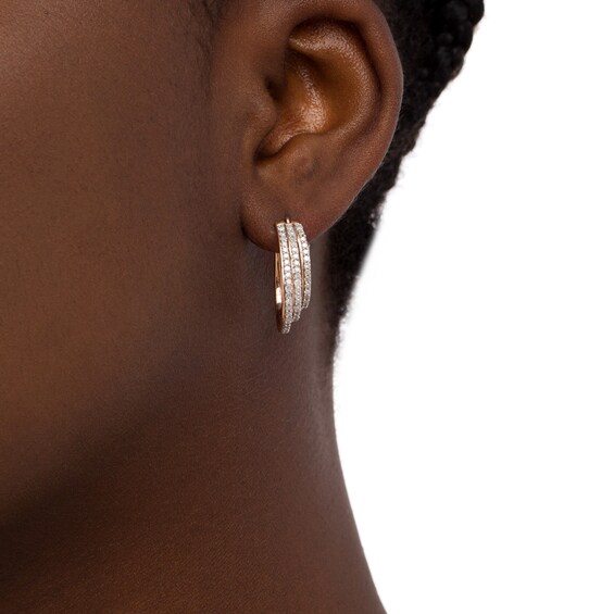 1 CT. T.w. Diamond Graduated Split Triple Row Hoop Earrings in 10K Rose Gold