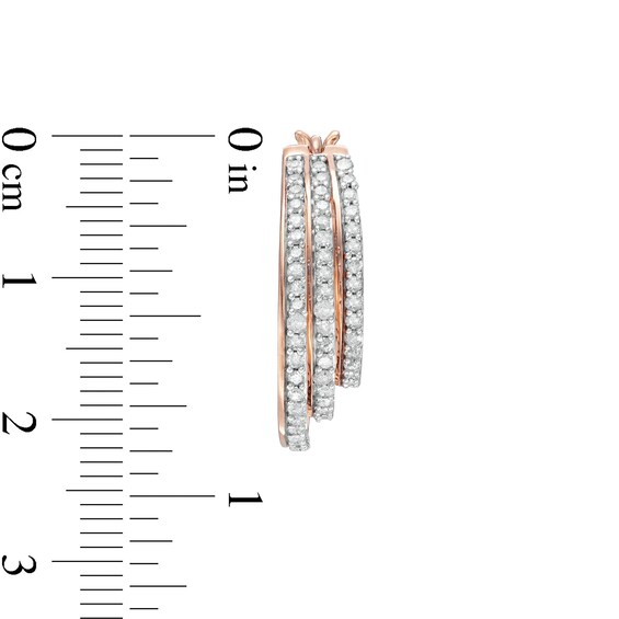 1 CT. T.w. Diamond Graduated Split Triple Row Hoop Earrings in 10K Rose Gold
