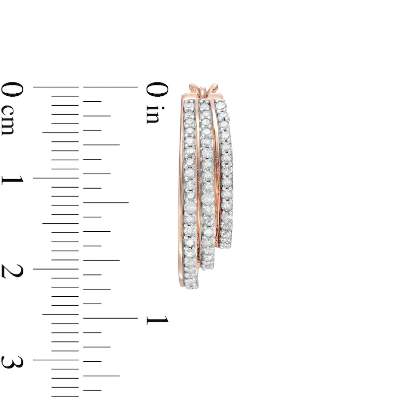 1 CT. T.W. Diamond Graduated Split Triple Row Hoop Earrings in 10K Rose Gold