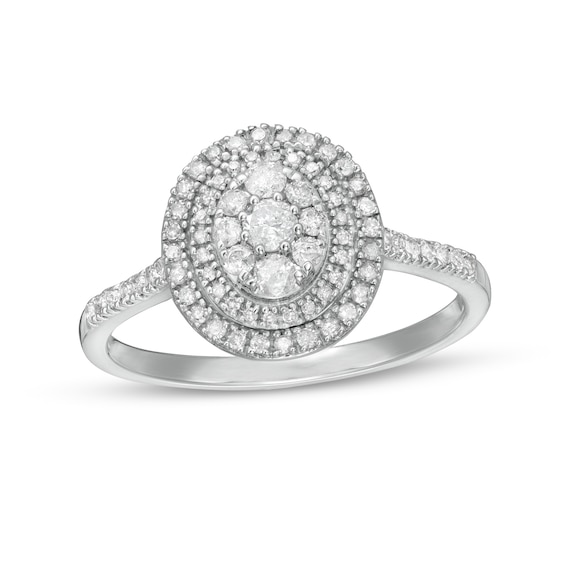 1/2 CT. T.w. Composite Oval Diamond Double Frame Ring in 10K White Gold