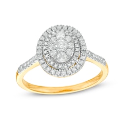 1/2 CT. T.W. Composite Oval Diamond Double Frame Ring in 10K Gold