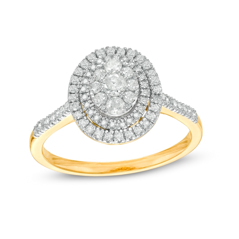 Main Image 1 of 1/2 CT. T.W. Composite Oval Diamond Double Frame Ring in 10K Gold
