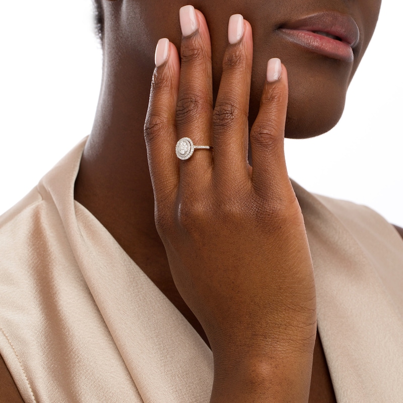 Main Image 2 of 1/2 CT. T.W. Composite Oval Diamond Double Frame Ring in 10K Gold