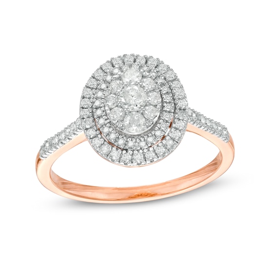 1/2 CT. T.w. Composite Oval Diamond Double Frame Ring in 10K Rose Gold