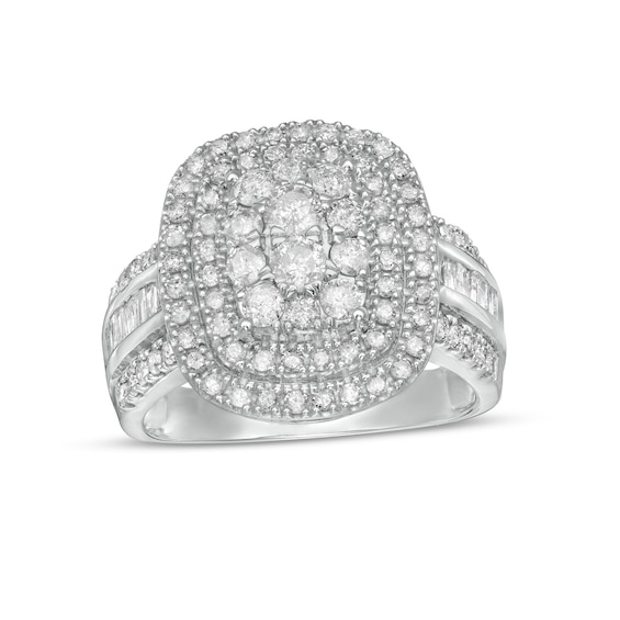 1-1/2 CT. T.w. Composite Diamond Double Cushion-Shaped Frame Ring in 10K White Gold