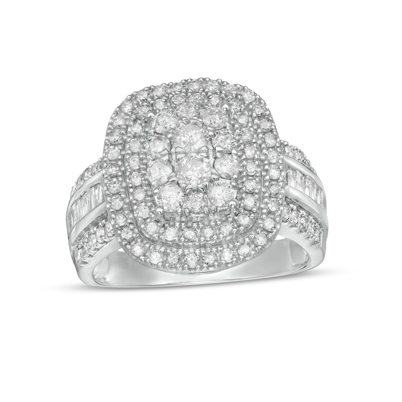 Main Image 1 of 1-1/2 CT. T.W. Composite Diamond Double Cushion-Shaped Frame Ring in 10K White Gold
