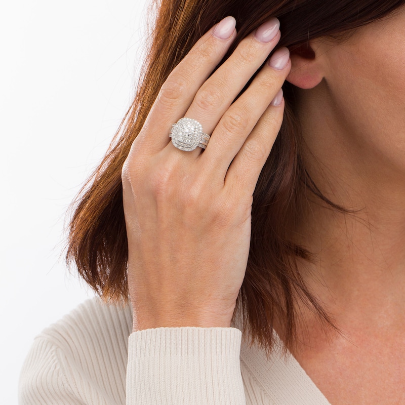 Main Image 2 of 1-1/2 CT. T.W. Composite Diamond Double Cushion-Shaped Frame Ring in 10K White Gold