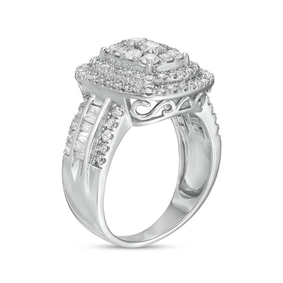 1-1/2 CT. T.w. Composite Diamond Double Cushion-Shaped Frame Ring in 10K White Gold