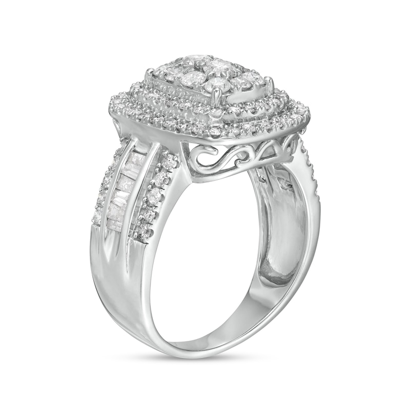 Main Image 3 of 1-1/2 CT. T.W. Composite Diamond Double Cushion-Shaped Frame Ring in 10K White Gold