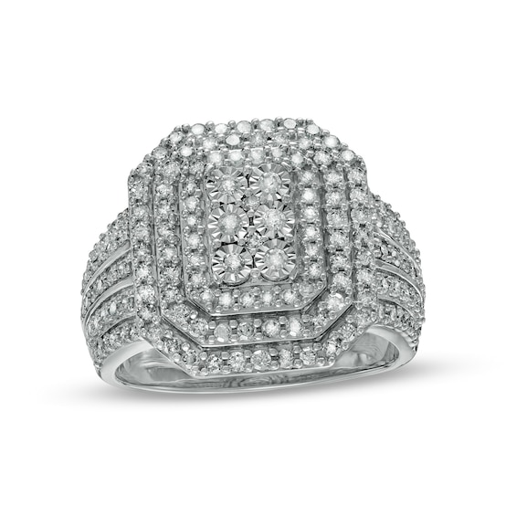1 CT. T.w. Composite Diamond Triple Frame Multi-Row Ring in 10K White Gold