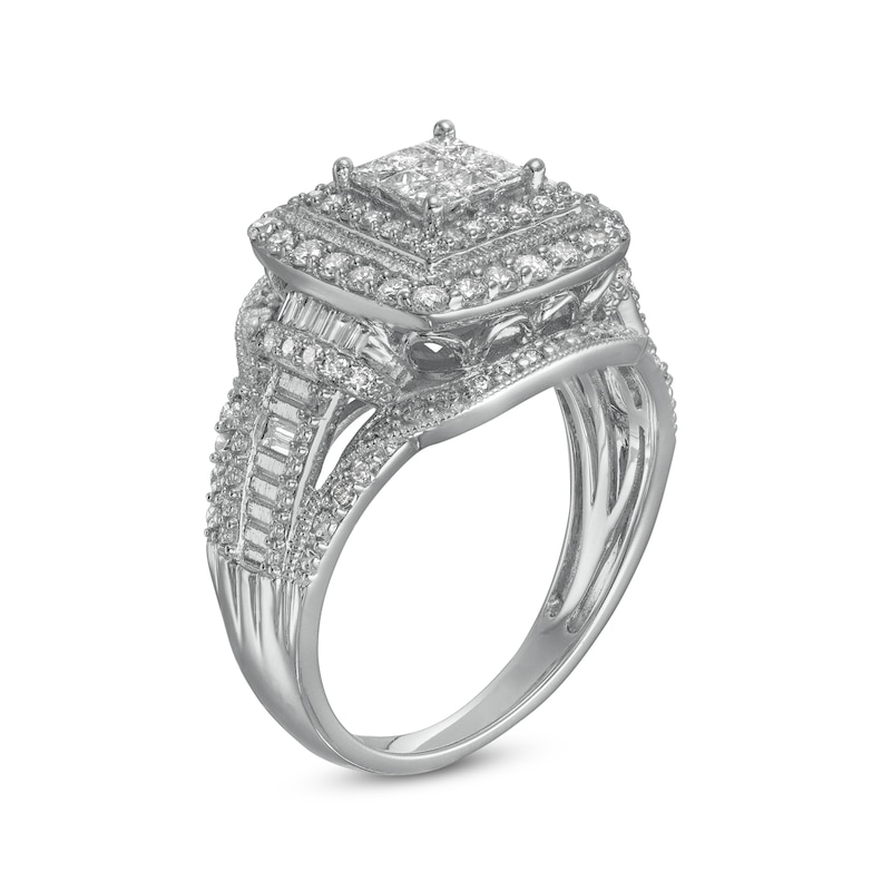 Main Image 3 of 1 CT. T.W. Composite Princess-Cut Diamond Double Frame Vintage-Style Engagement Ring in 10K White Gold