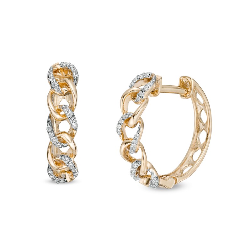 Main Image 1 of 1/10 CT. T.W. Diamond Curb Huggie Hoop Earrings in 10K Gold