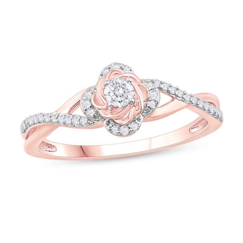 1/5 CT. T.W. Diamond Clover Frame Crossover Promise Ring in 10K Rose Gold