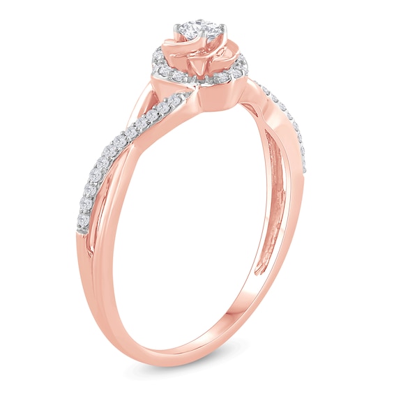 1/5 CT. T.w. Diamond Clover Frame Crossover Promise Ring in 10K Rose Gold