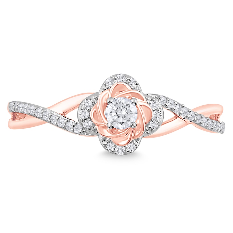 1/5 CT. T.W. Diamond Clover Frame Crossover Promise Ring in 10K Rose Gold