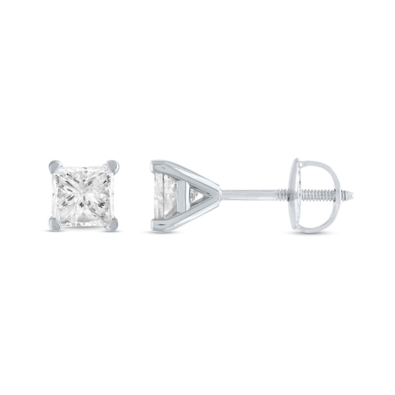 1/4 CT. T.w. Certified Princess-Cut Diamond Solitaire Stud Earrings in 14K White Gold (I/I1)