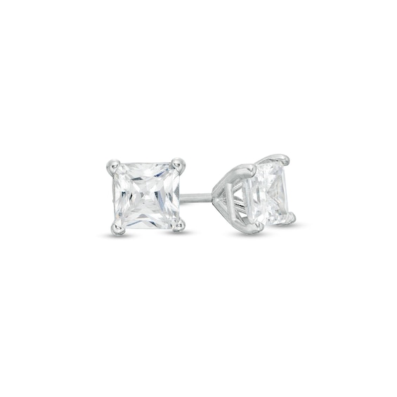 3/4 CT. T.w. Certified Princess-Cut Diamond Solitaire Stud Earrings in 14K White Gold (I/I1)