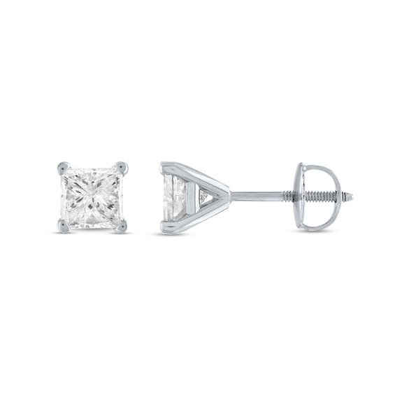 1 CT. T.w. Certified Princess-Cut Diamond Solitaire Stud Earrings in 14K White Gold (I/I1)